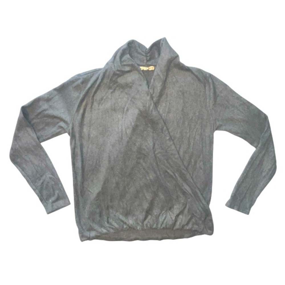 Mesh + Lace Long Sleeve Wrap Shirt Grey Green Color Elastic Front Hem Size Large